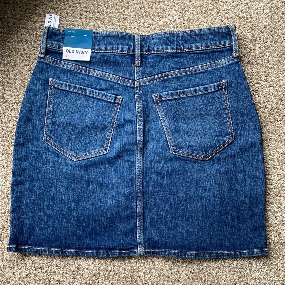 Old Navy NWT High Rise Button Front Blue Secret-Slim Pockets Denim Mini Skirt. 6 - Picture 2 of 11